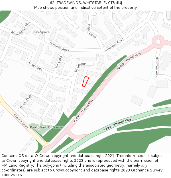 62, TRADEWINDS, WHITSTABLE, CT5 4UJ: Location map and indicative extent of plot