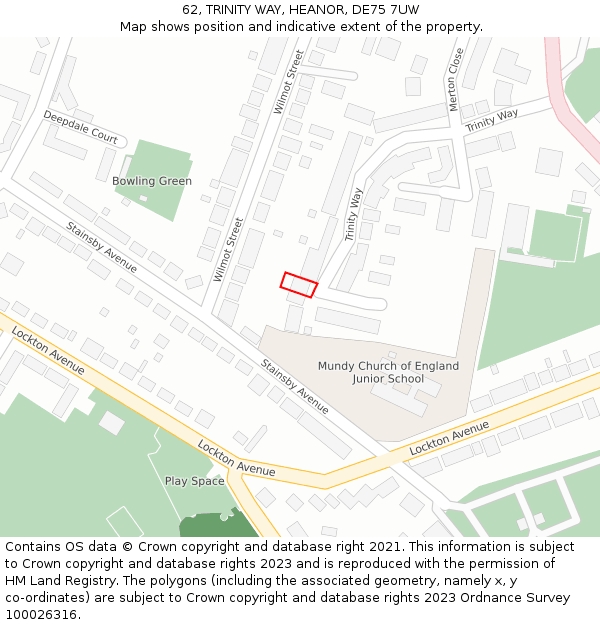 62, TRINITY WAY, HEANOR, DE75 7UW: Location map and indicative extent of plot