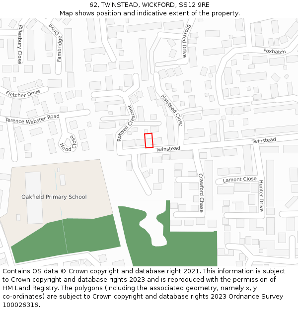 62, TWINSTEAD, WICKFORD, SS12 9RE: Location map and indicative extent of plot
