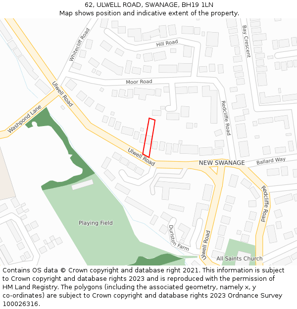 62, ULWELL ROAD, SWANAGE, BH19 1LN: Location map and indicative extent of plot