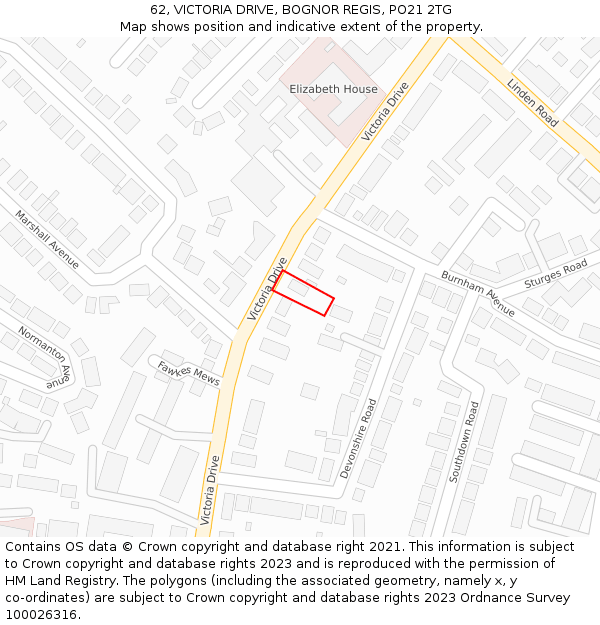 62, VICTORIA DRIVE, BOGNOR REGIS, PO21 2TG: Location map and indicative extent of plot