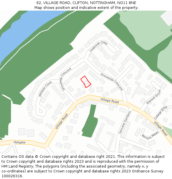 62, VILLAGE ROAD, CLIFTON, NOTTINGHAM, NG11 8NE: Location map and indicative extent of plot