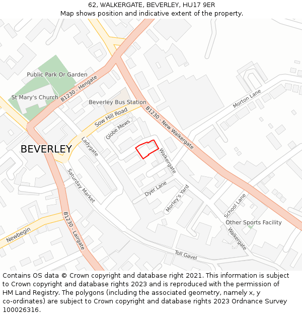 62, WALKERGATE, BEVERLEY, HU17 9ER: Location map and indicative extent of plot