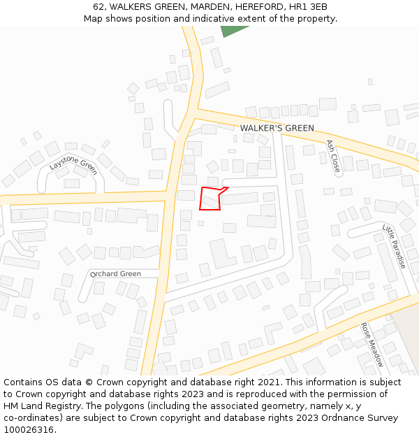 62, WALKERS GREEN, MARDEN, HEREFORD, HR1 3EB: Location map and indicative extent of plot