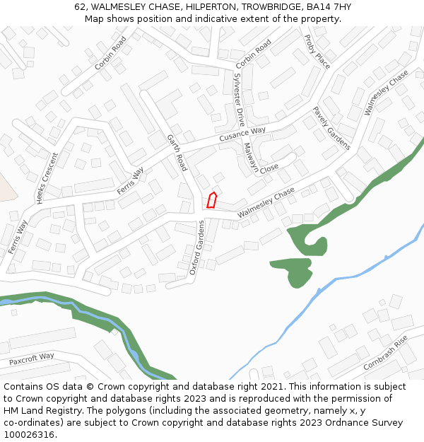 62, WALMESLEY CHASE, HILPERTON, TROWBRIDGE, BA14 7HY: Location map and indicative extent of plot