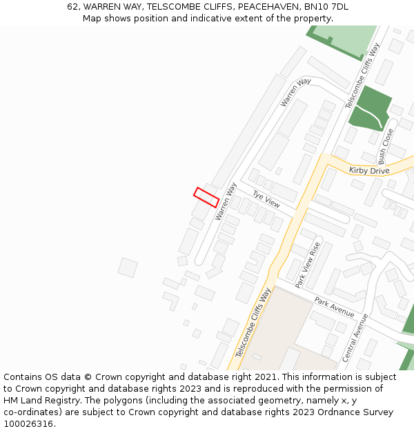 62, WARREN WAY, TELSCOMBE CLIFFS, PEACEHAVEN, BN10 7DL: Location map and indicative extent of plot