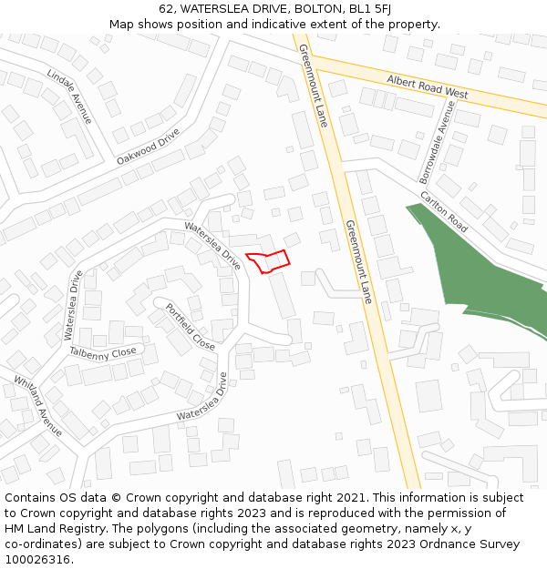 62, WATERSLEA DRIVE, BOLTON, BL1 5FJ: Location map and indicative extent of plot