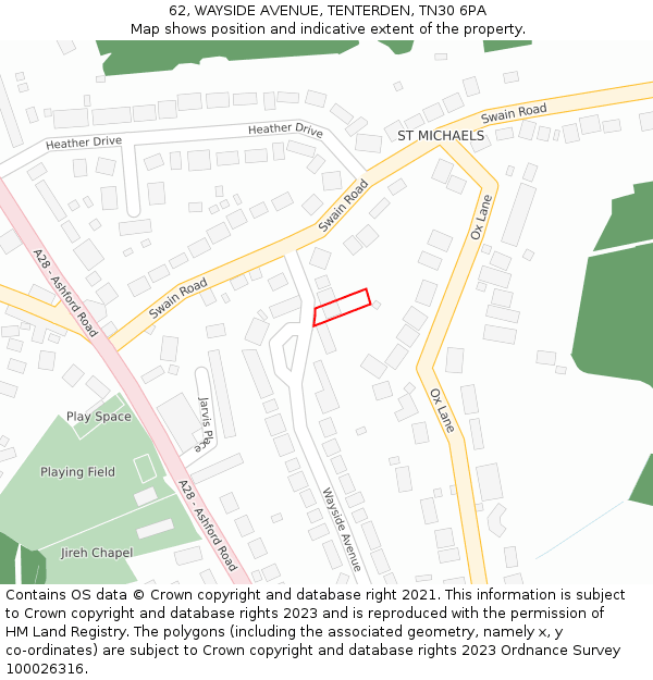 62, WAYSIDE AVENUE, TENTERDEN, TN30 6PA: Location map and indicative extent of plot