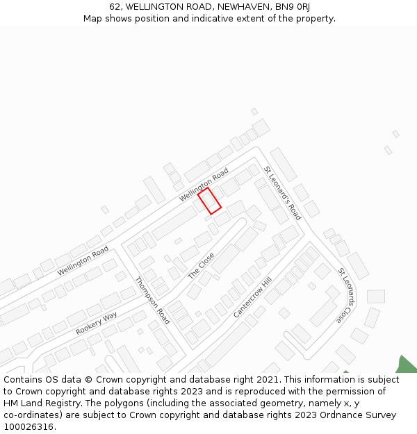 62, WELLINGTON ROAD, NEWHAVEN, BN9 0RJ: Location map and indicative extent of plot