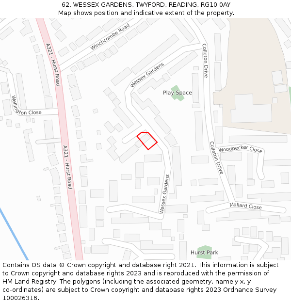 62, WESSEX GARDENS, TWYFORD, READING, RG10 0AY: Location map and indicative extent of plot