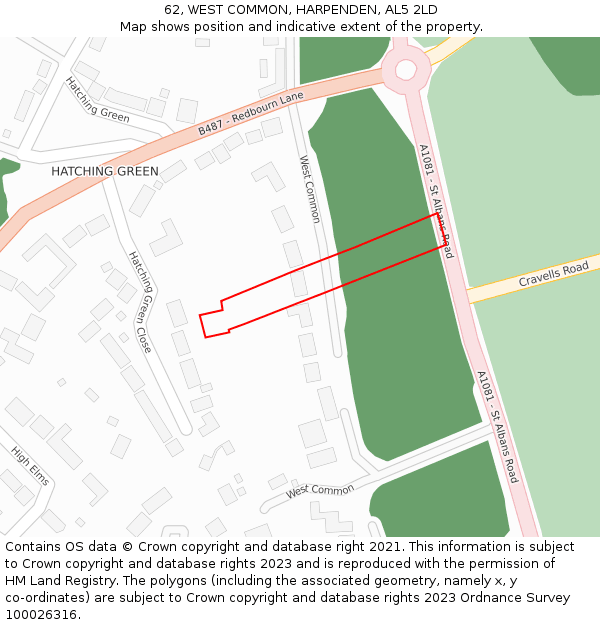 62, WEST COMMON, HARPENDEN, AL5 2LD: Location map and indicative extent of plot