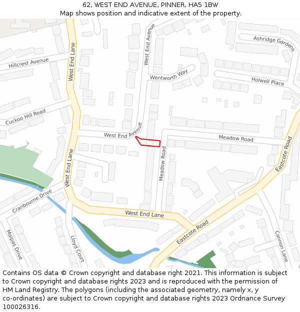 62, WEST END AVENUE, PINNER, HA5 1BW: Location map and indicative extent of plot