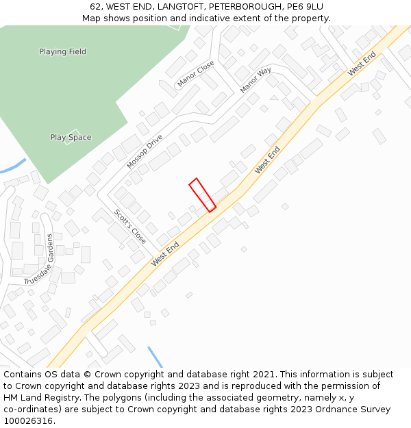 62, WEST END, LANGTOFT, PETERBOROUGH, PE6 9LU: Location map and indicative extent of plot