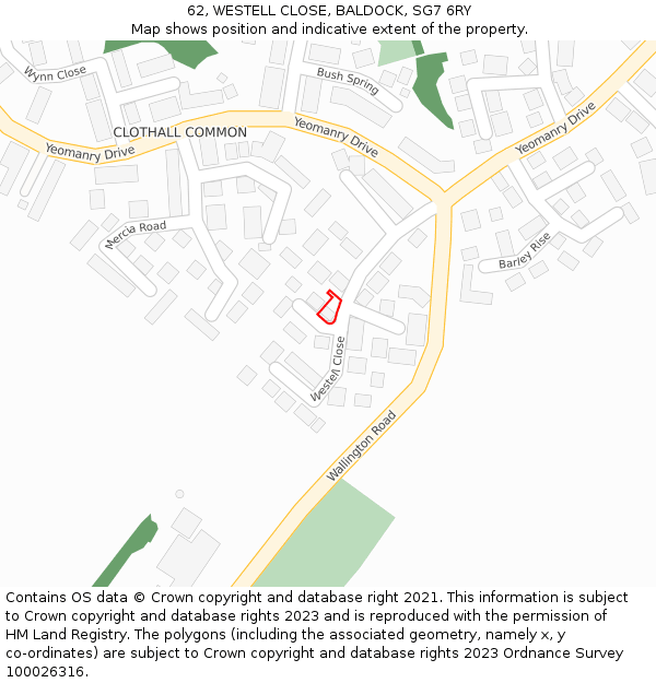 62, WESTELL CLOSE, BALDOCK, SG7 6RY: Location map and indicative extent of plot