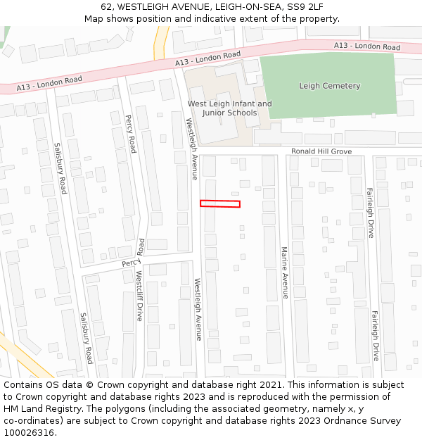 62, WESTLEIGH AVENUE, LEIGH-ON-SEA, SS9 2LF: Location map and indicative extent of plot