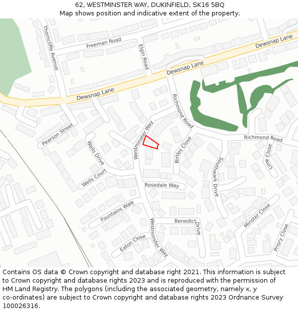 62, WESTMINSTER WAY, DUKINFIELD, SK16 5BQ: Location map and indicative extent of plot