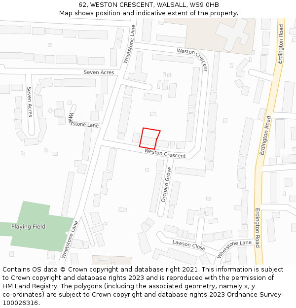 62, WESTON CRESCENT, WALSALL, WS9 0HB: Location map and indicative extent of plot