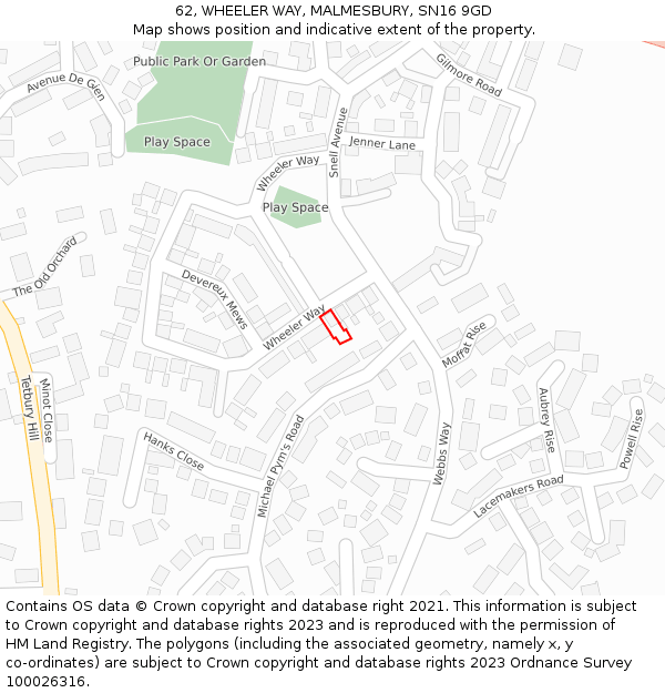 62, WHEELER WAY, MALMESBURY, SN16 9GD: Location map and indicative extent of plot