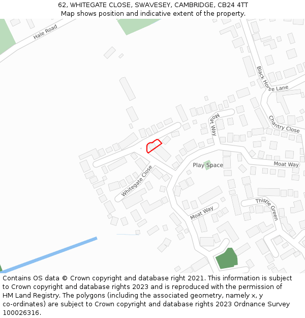 62, WHITEGATE CLOSE, SWAVESEY, CAMBRIDGE, CB24 4TT: Location map and indicative extent of plot
