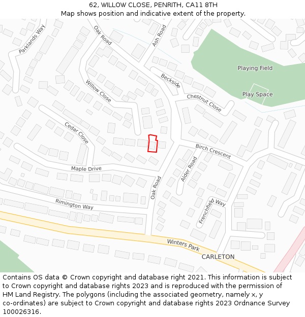 62, WILLOW CLOSE, PENRITH, CA11 8TH: Location map and indicative extent of plot