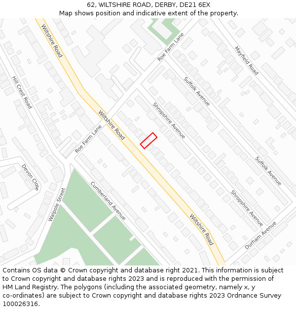 62, WILTSHIRE ROAD, DERBY, DE21 6EX: Location map and indicative extent of plot