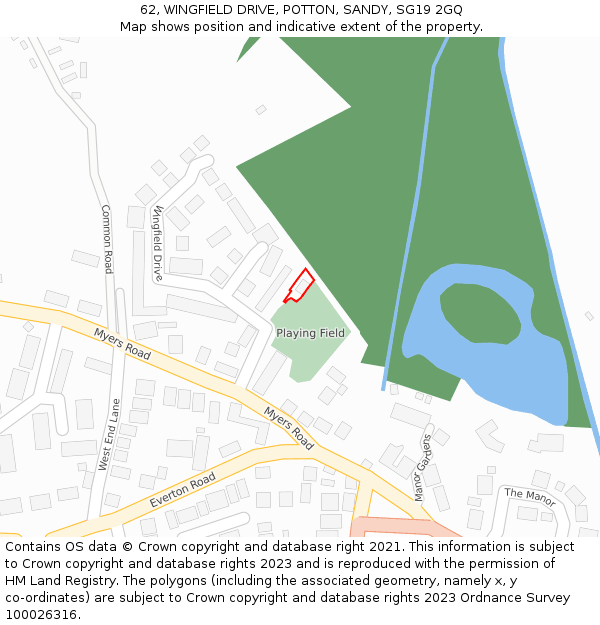 62, WINGFIELD DRIVE, POTTON, SANDY, SG19 2GQ: Location map and indicative extent of plot