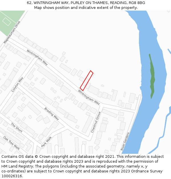 62, WINTRINGHAM WAY, PURLEY ON THAMES, READING, RG8 8BG: Location map and indicative extent of plot