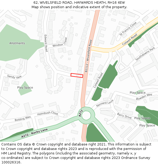 62, WIVELSFIELD ROAD, HAYWARDS HEATH, RH16 4EW: Location map and indicative extent of plot