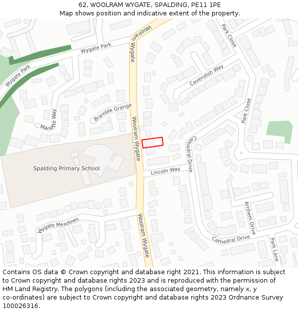 62, WOOLRAM WYGATE, SPALDING, PE11 1PE: Location map and indicative extent of plot