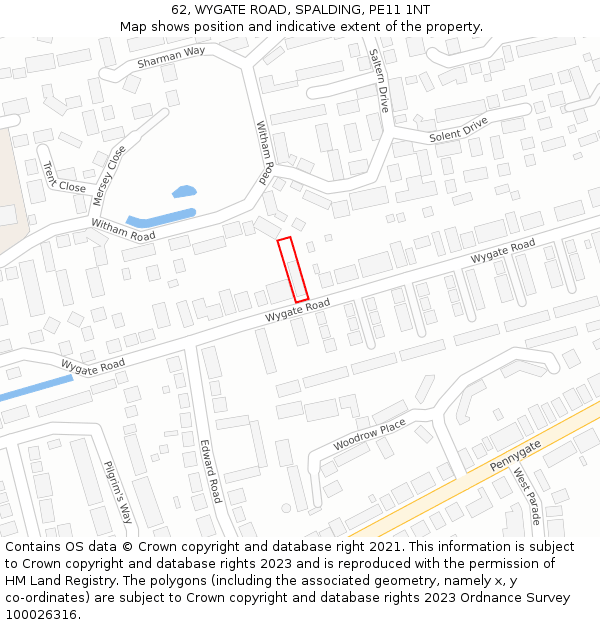 62, WYGATE ROAD, SPALDING, PE11 1NT: Location map and indicative extent of plot
