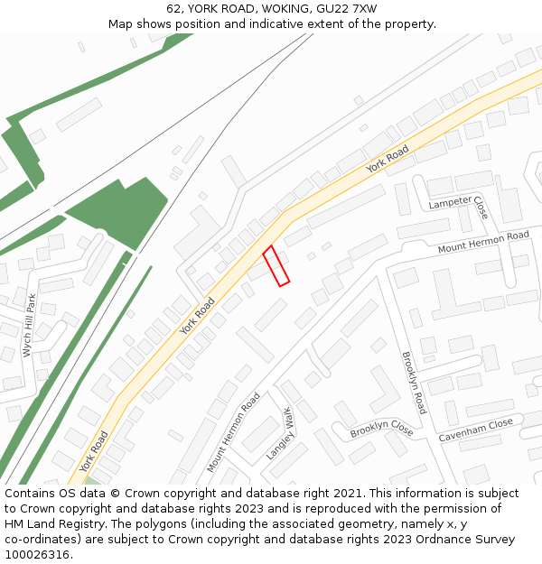 62, YORK ROAD, WOKING, GU22 7XW: Location map and indicative extent of plot