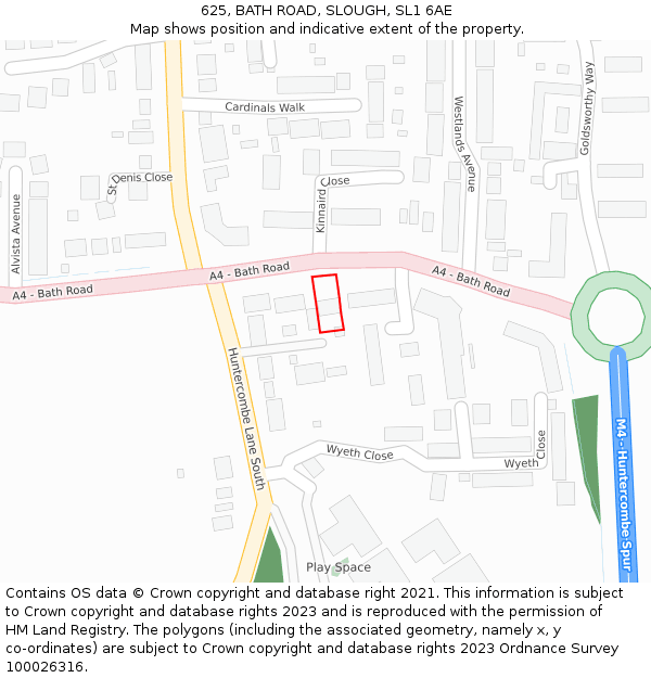 625, BATH ROAD, SLOUGH, SL1 6AE: Location map and indicative extent of plot