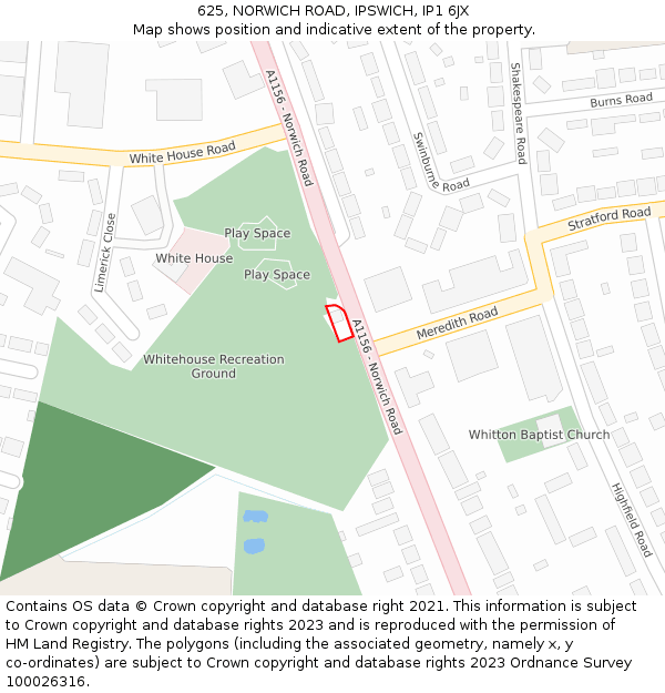 625, NORWICH ROAD, IPSWICH, IP1 6JX: Location map and indicative extent of plot