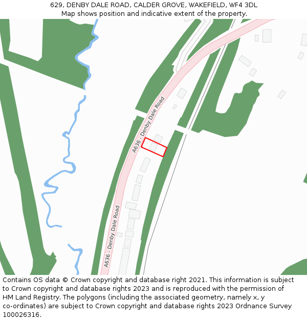 629, DENBY DALE ROAD, CALDER GROVE, WAKEFIELD, WF4 3DL: Location map and indicative extent of plot