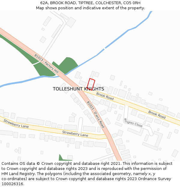 62A, BROOK ROAD, TIPTREE, COLCHESTER, CO5 0RH: Location map and indicative extent of plot