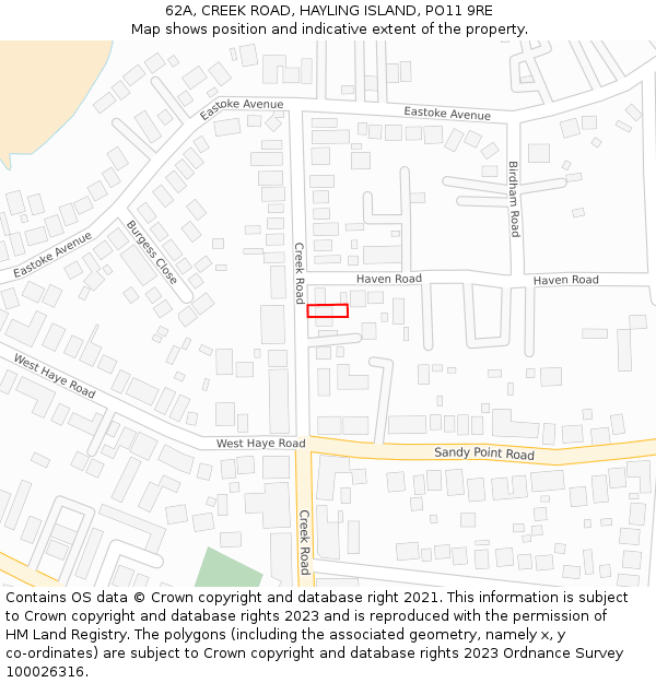 62A, CREEK ROAD, HAYLING ISLAND, PO11 9RE: Location map and indicative extent of plot