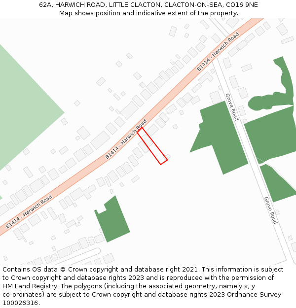 62A, HARWICH ROAD, LITTLE CLACTON, CLACTON-ON-SEA, CO16 9NE: Location map and indicative extent of plot