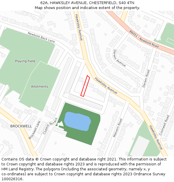62A, HAWKSLEY AVENUE, CHESTERFIELD, S40 4TN: Location map and indicative extent of plot