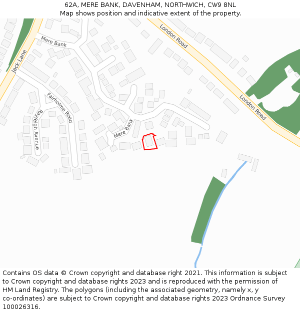 62A, MERE BANK, DAVENHAM, NORTHWICH, CW9 8NL: Location map and indicative extent of plot