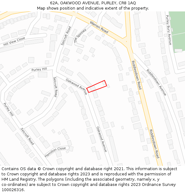 62A, OAKWOOD AVENUE, PURLEY, CR8 1AQ: Location map and indicative extent of plot