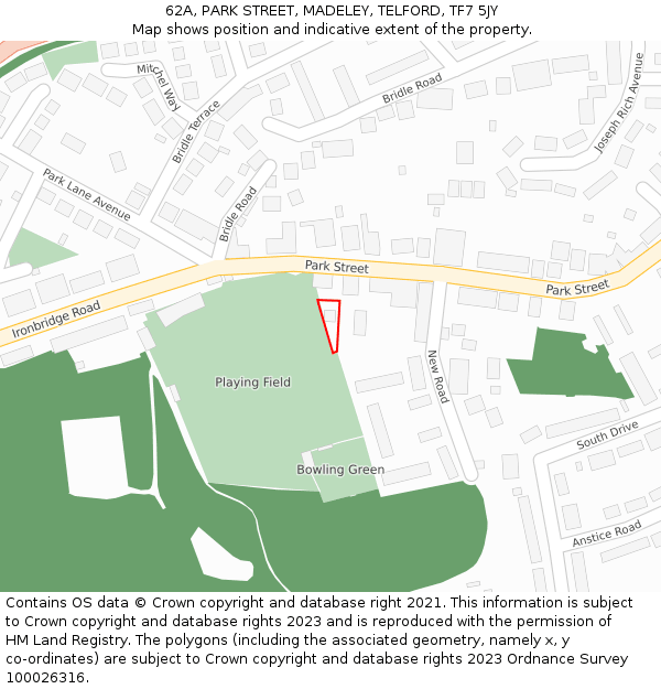 62A, PARK STREET, MADELEY, TELFORD, TF7 5JY: Location map and indicative extent of plot