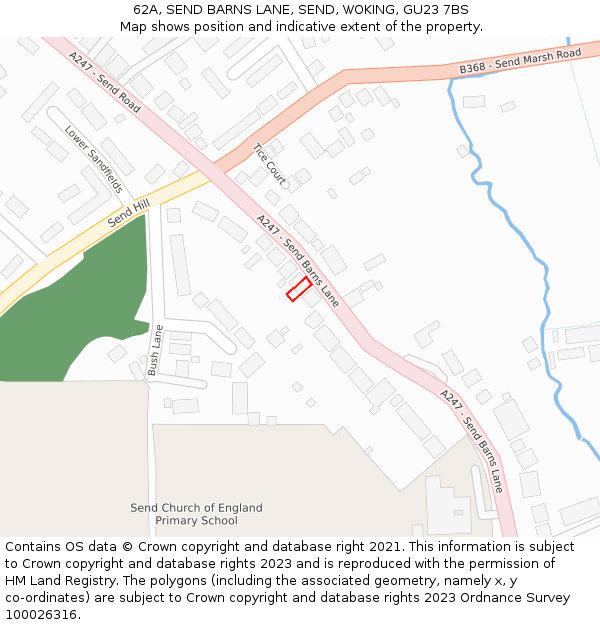 62A, SEND BARNS LANE, SEND, WOKING, GU23 7BS: Location map and indicative extent of plot