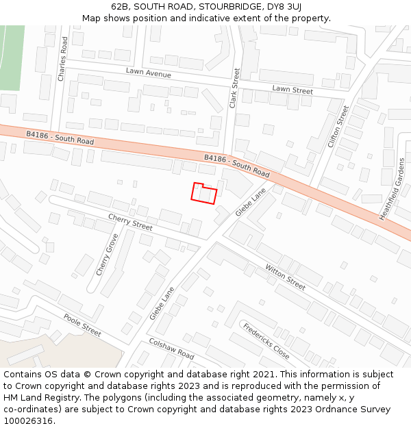 62B, SOUTH ROAD, STOURBRIDGE, DY8 3UJ: Location map and indicative extent of plot