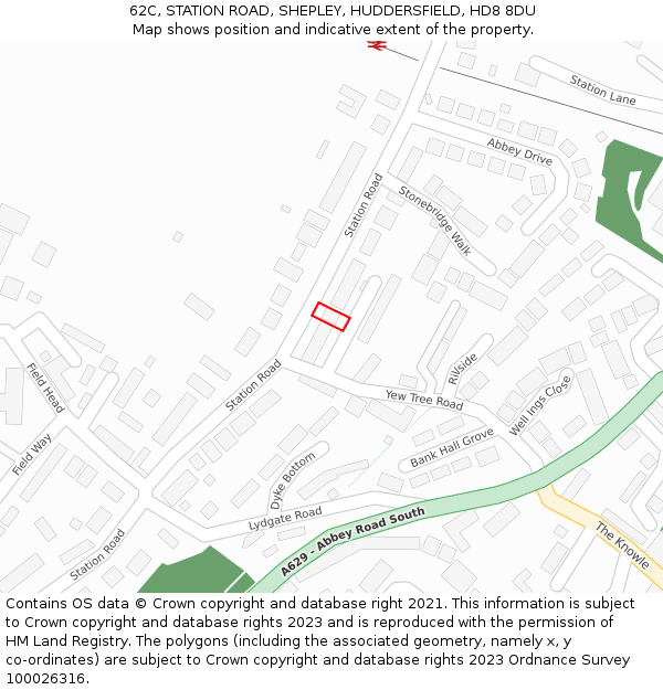 62C, STATION ROAD, SHEPLEY, HUDDERSFIELD, HD8 8DU: Location map and indicative extent of plot