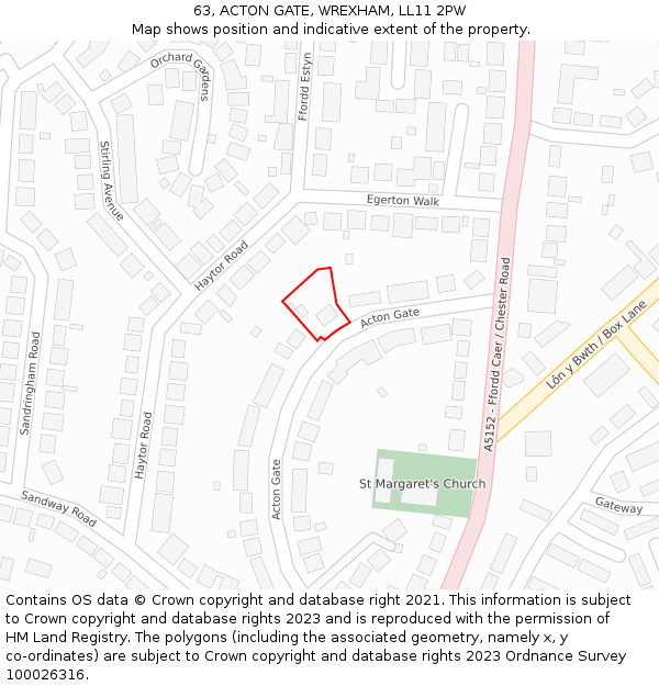 63, ACTON GATE, WREXHAM, LL11 2PW: Location map and indicative extent of plot