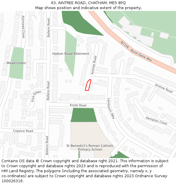 63, AINTREE ROAD, CHATHAM, ME5 8PQ: Location map and indicative extent of plot