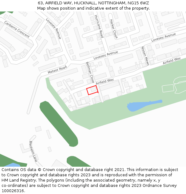 63, AIRFIELD WAY, HUCKNALL, NOTTINGHAM, NG15 6WZ: Location map and indicative extent of plot