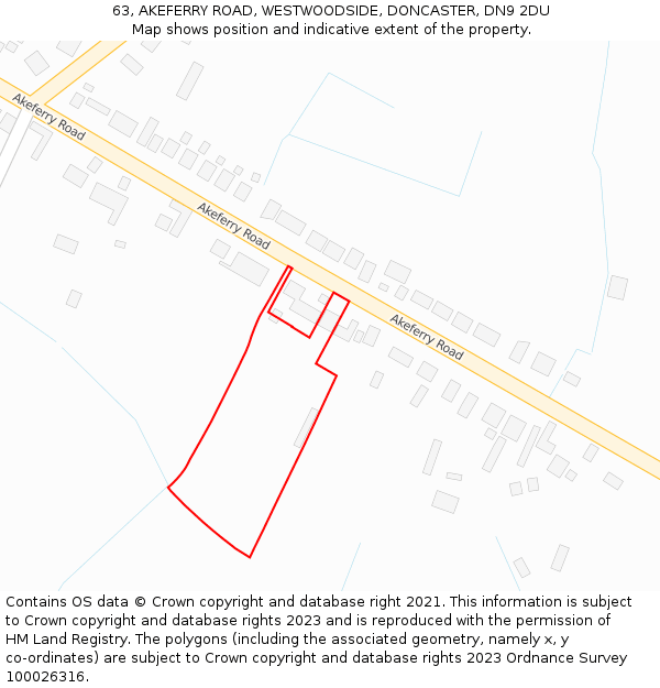 63, AKEFERRY ROAD, WESTWOODSIDE, DONCASTER, DN9 2DU: Location map and indicative extent of plot