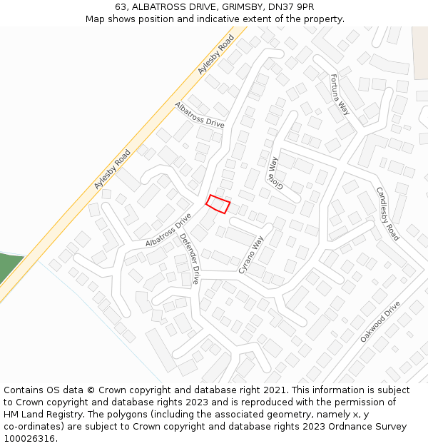 63, ALBATROSS DRIVE, GRIMSBY, DN37 9PR: Location map and indicative extent of plot