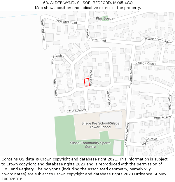 63, ALDER WYND, SILSOE, BEDFORD, MK45 4GQ: Location map and indicative extent of plot